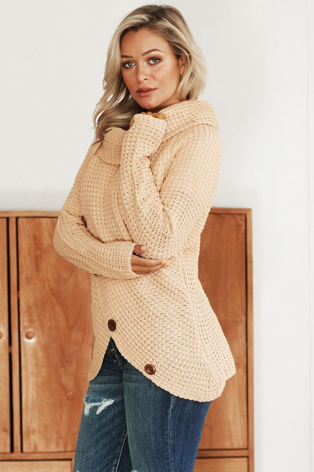 Thick Thread High Neck Bat Sleeve Knit Sweater