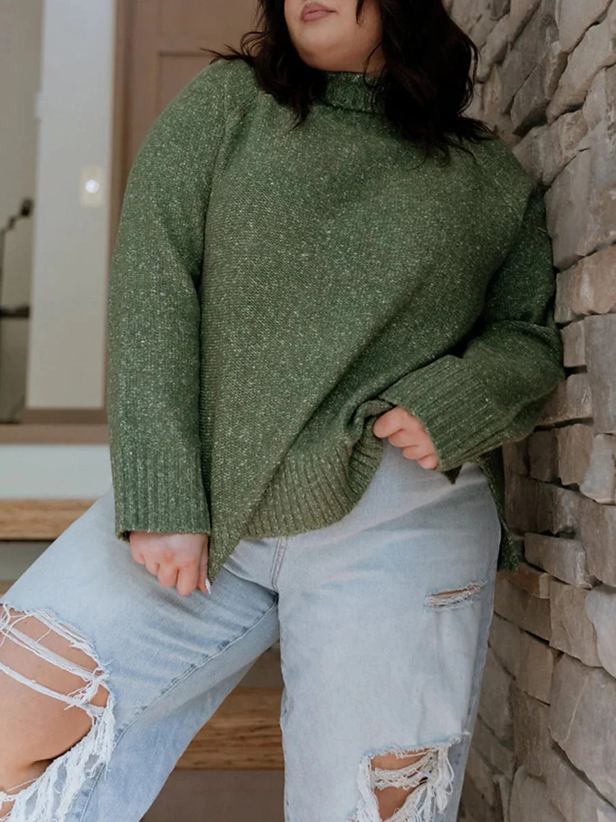 Women's Plus Size Pullover Sweater Jumper Turtleneck Ribbed Knit Polyester Split Fall Winter Regular Outdoor Going out Weekend Stylish Plus Size Casual Long Sleeve Pure Color Green Gray XS S M