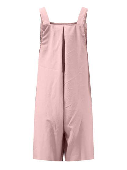 Jumpsuits for Women Summer Overall Pocket Solid Color Square Neck Basic Daily Vacation Regular Fit Sleeveless Black Yellow Pink S M L - LuckyFash™