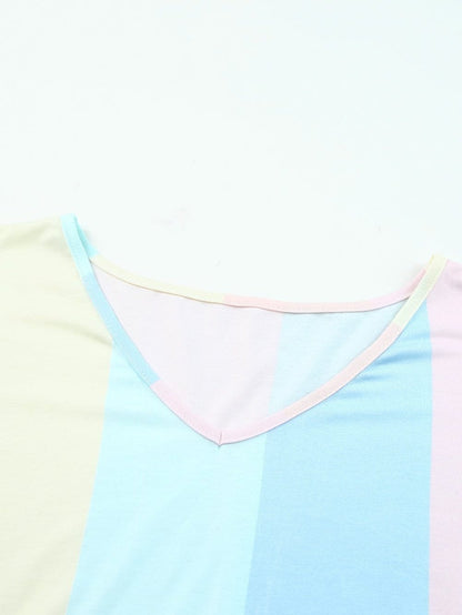 Tiered Striped Color Block Mini Dress with Multicolor Stripes