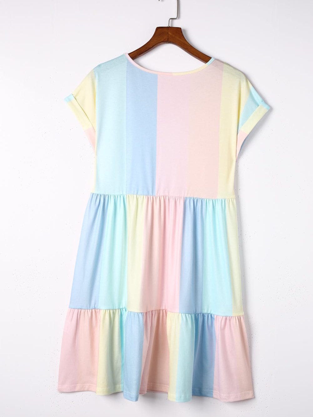 Tiered Striped Color Block Mini Dress with Multicolor Stripes