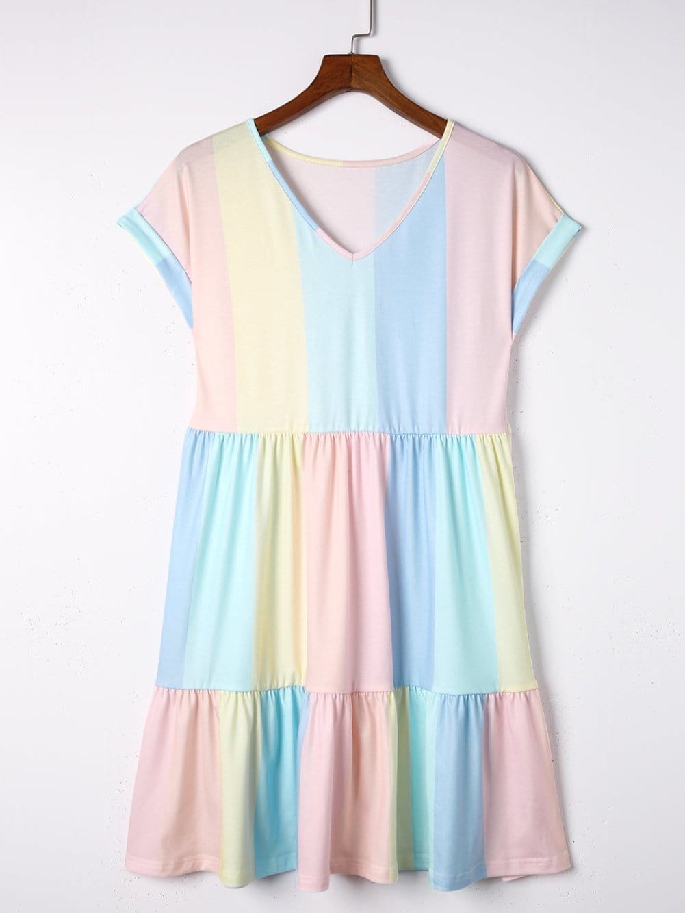 Tiered Striped Color Block Mini Dress with Multicolor Stripes