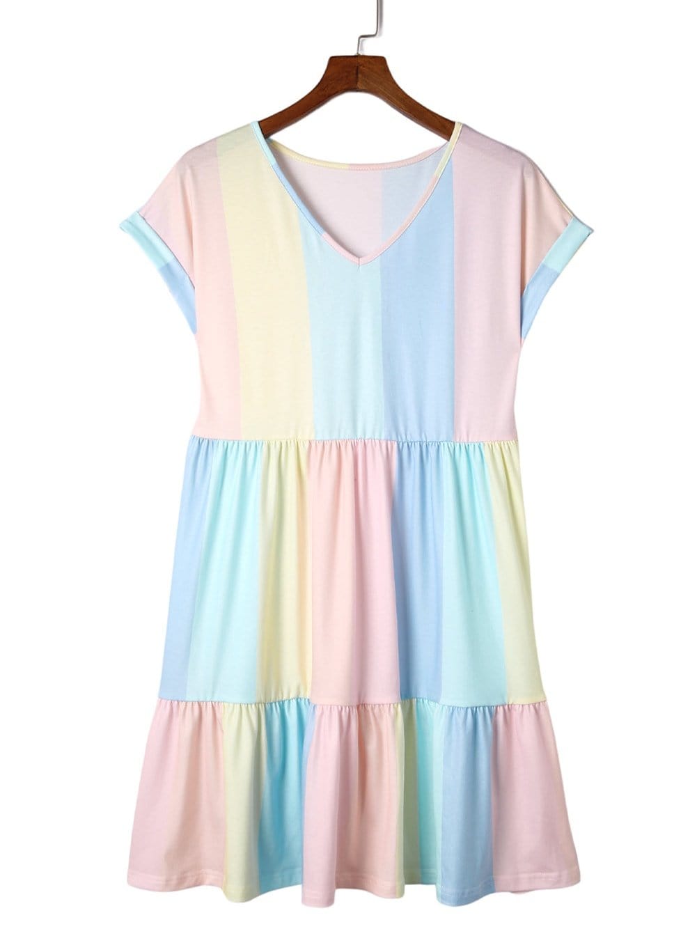 Tiered Striped Color Block Mini Dress with Multicolor Stripes