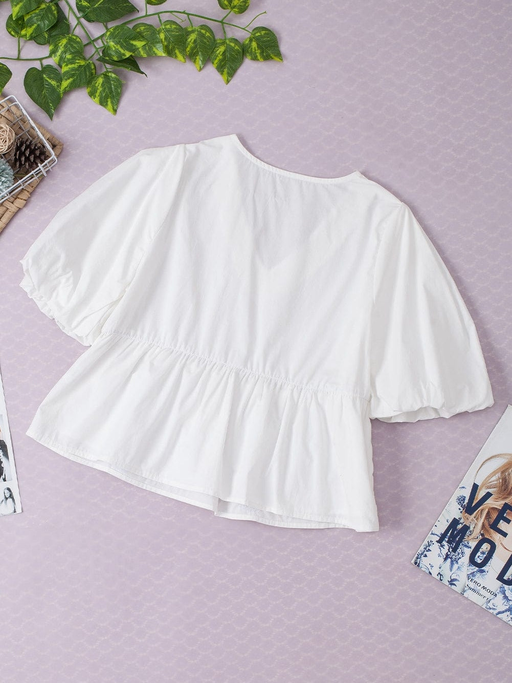 Tiger Sequin Embellished V-Neck Puff Sleeve Blouse