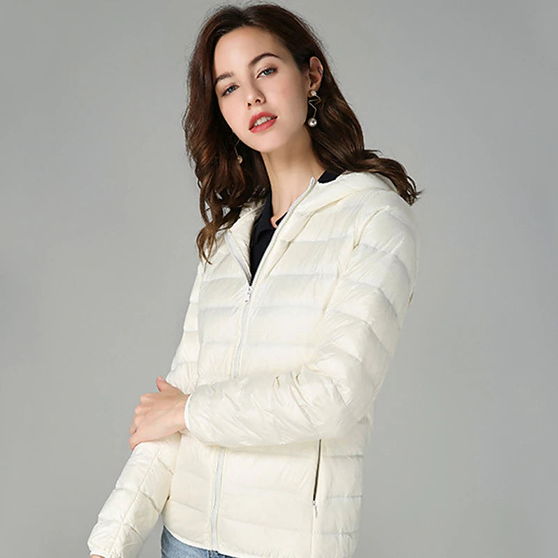 Women's Puffer Jacket with Hoodie Jacket Hiking Down Jacket Winter Outdoor Thermal Warm Packable Waterproof Windproof Jacket Top Full Length Visible Zipper Fishing Camping / Hiking / Caving