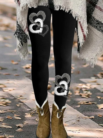 Women's Leggings Polyester Heart Light Pink milk white Fashion Natural Full Length Daily Vacation All Seasons