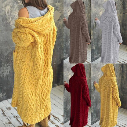 Women's Cardigan Sweater Hooded Cable Knit Polyester Pocket Hooded Fall Winter Long Outdoor Daily Going out Stylish Casual Soft Long Sleeve Solid Color Black Yellow Pink S M L
