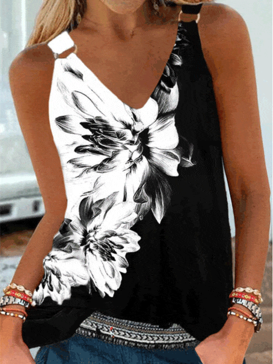 Tops Casual Floral Print Sling Sleeveless Tank Top