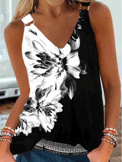 Tops Casual Floral Print Sling Sleeveless Tank Top