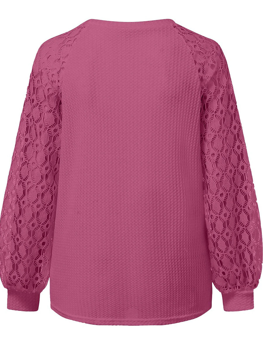 Women's Pullover Sweater Jumper Crew Neck Ribbed Knit Polyester Patchwork Summer Fall Outdoor Daily Going out Stylish Casual Soft Long Sleeve Solid Color Black Pink Navy Blue S M L