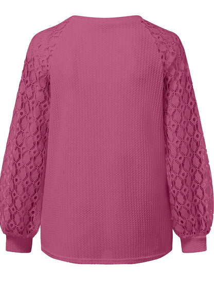 Women's Pullover Sweater Jumper Crew Neck Ribbed Knit Polyester Patchwork Summer Fall Outdoor Daily Going out Stylish Casual Soft Long Sleeve Solid Color Black Pink Navy Blue S M L