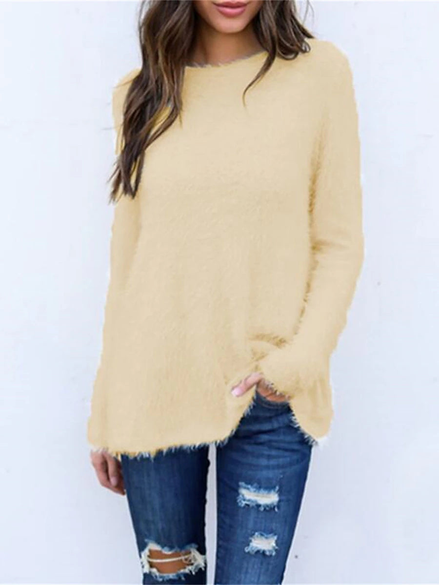 Women's Pullover Sweater Jumper Crew Neck Ribbed Knit Cotton Oversized Fall Winter Regular Outdoor Daily Holiday Stylish Casual Soft Long Sleeve Solid Color Black White Yellow S M L