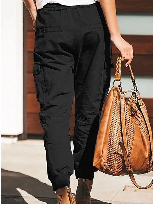 Women's Cargo Pants Pants Trousers Baggy Cuffed Cargo Drawstring Baggy Multiple Pockets Plain Comfort Full Length Casual Weekend Fashion Black Green Mid Waist Micro-elastic