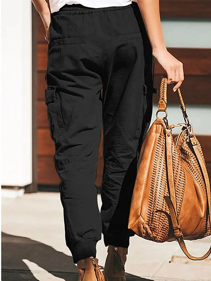Women's Cargo Pants Pants Trousers Baggy Cuffed Cargo Drawstring Baggy Multiple Pockets Plain Comfort Full Length Casual Weekend Fashion Black Green Mid Waist Micro-elastic