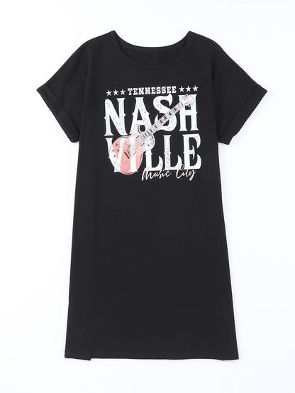 Trendy Black Music Festival Tee Dress with Nashville Vibe