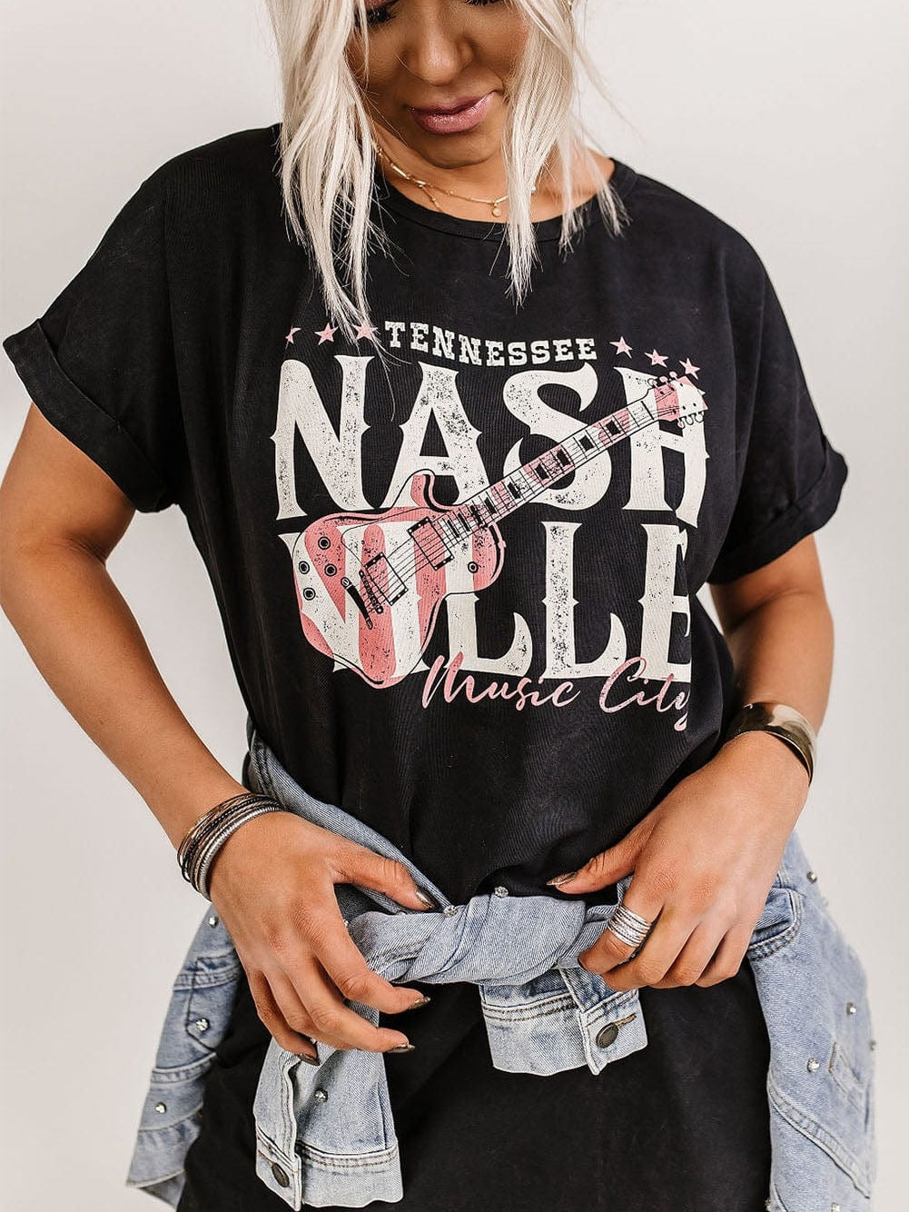 Trendy Black Music Festival Tee Dress with Nashville Vibe