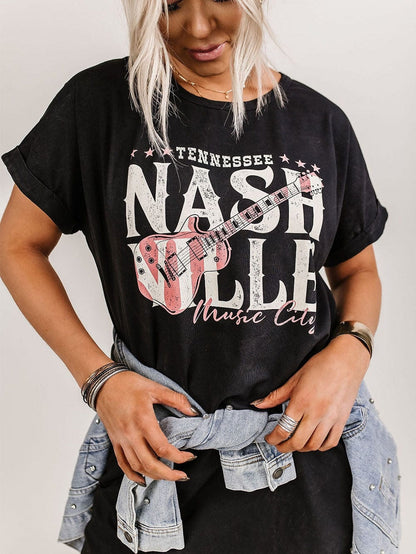 Trendy Black Music Festival Tee Dress with Nashville Vibe