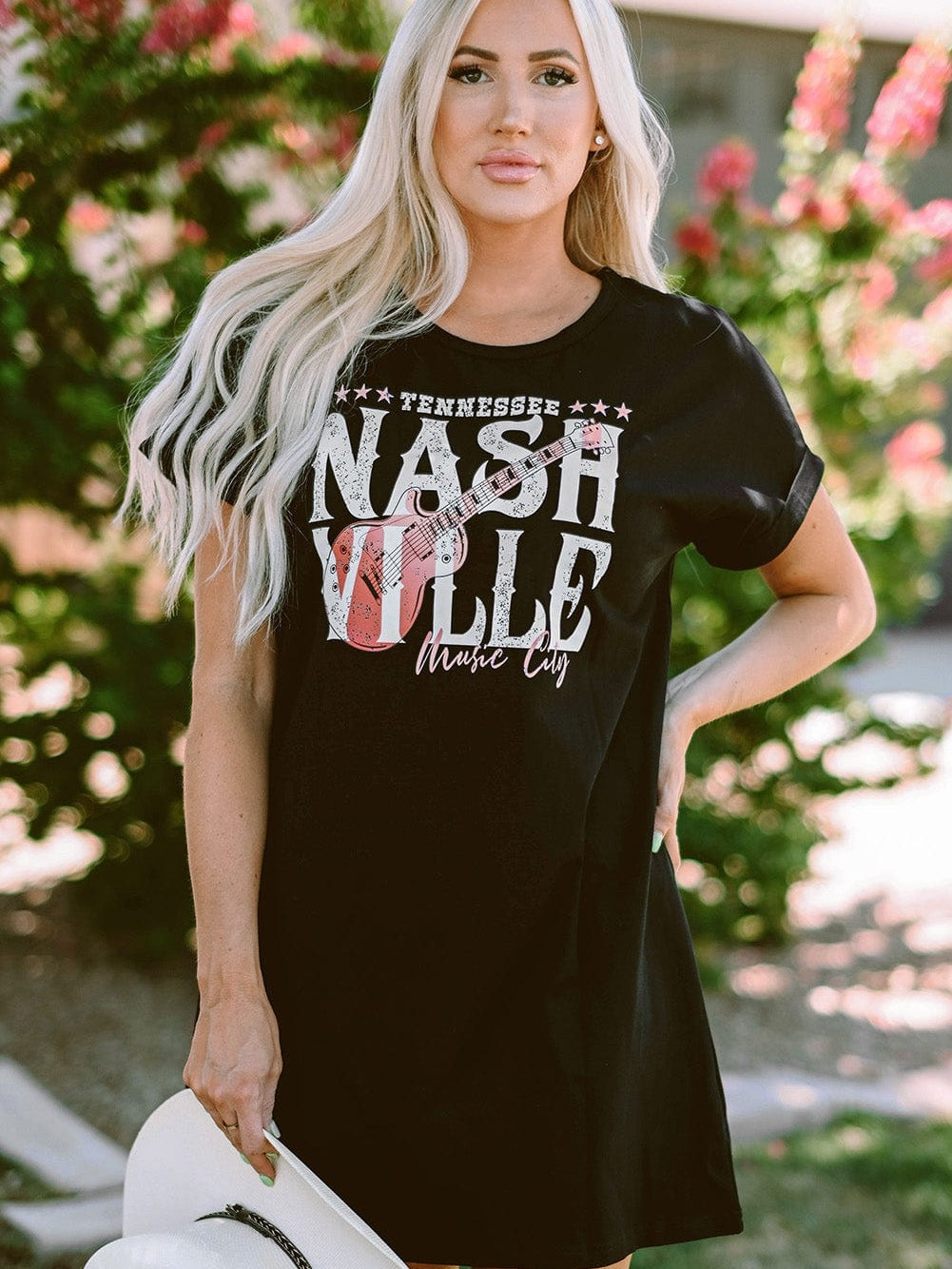 Trendy Black Music Festival Tee Dress with Nashville Vibe