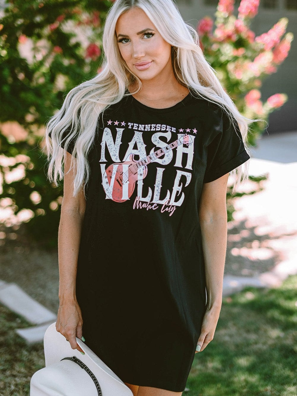 Trendy Black Music Festival Tee Dress with Nashville Vibe