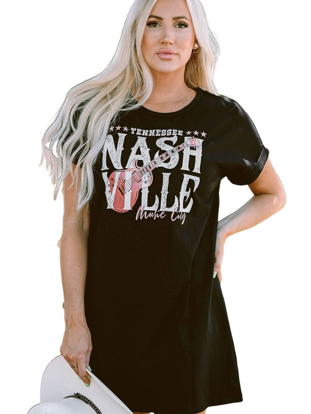 Trendy Black Music Festival Tee Dress with Nashville Vibe