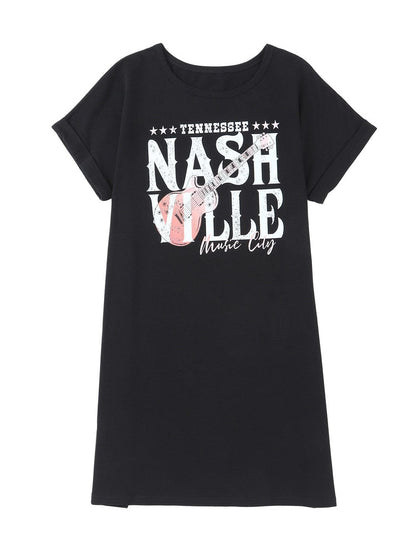 Trendy Black Music Festival Tee Dress with Nashville Vibe