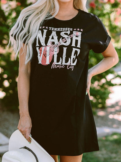 Trendy Black Music Festival Tee Dress with Nashville Vibe