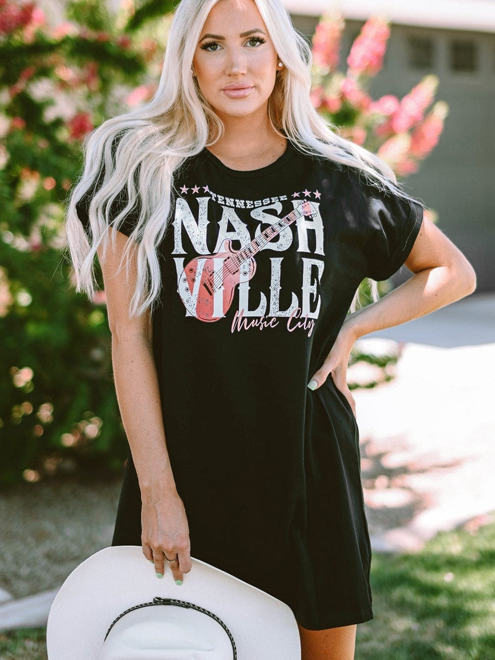 Trendy Black Music Festival Tee Dress with Nashville Vibe