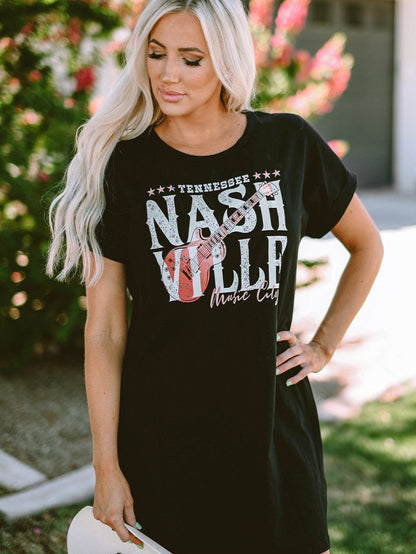 Trendy Black Music Festival Tee Dress with Nashville Vibe
