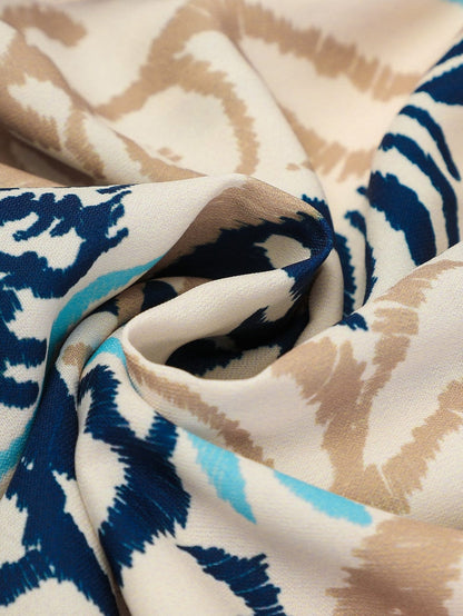 Tribal Print White Button-Up Mini Dress with Bracelet Sleeves