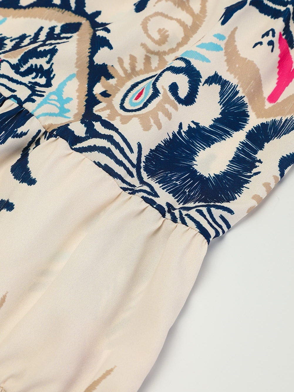 Tribal Print White Button-Up Mini Dress with Bracelet Sleeves