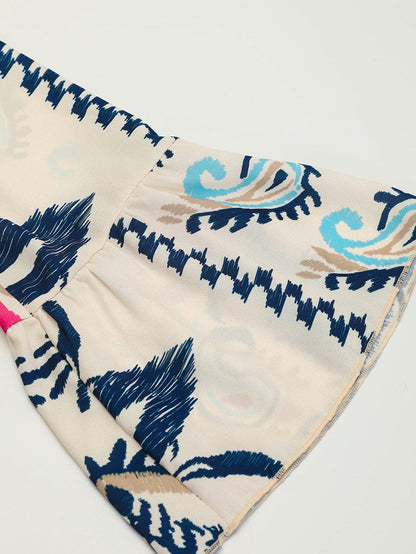 Tribal Print White Button-Up Mini Dress with Bracelet Sleeves