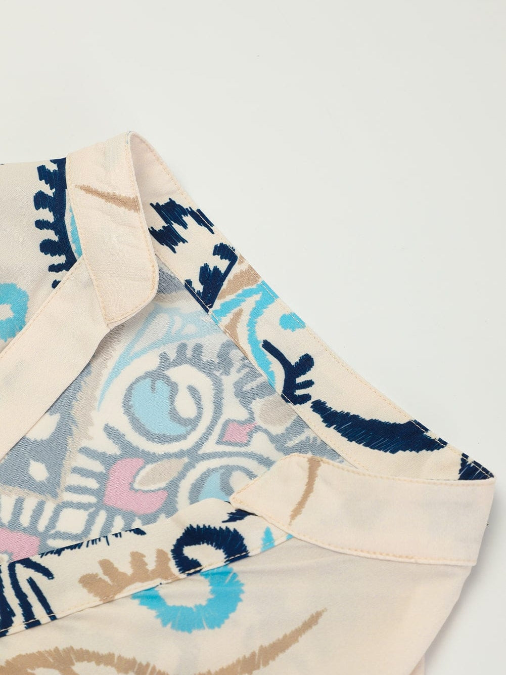 Tribal Print White Button-Up Mini Dress with Bracelet Sleeves