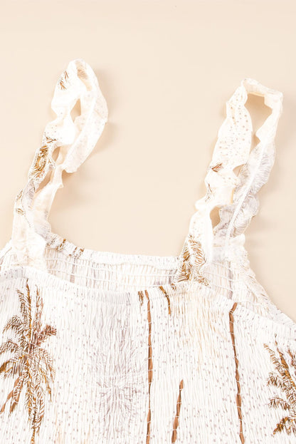Tropical Bliss White Smocked Ruffle Strap Maxi Dress