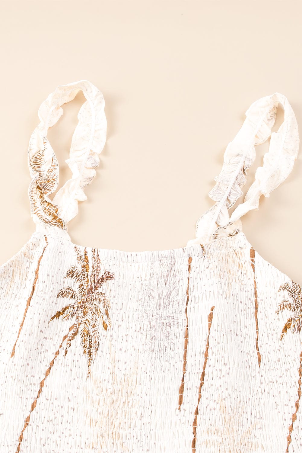 Tropical Bliss White Smocked Ruffle Strap Maxi Dress