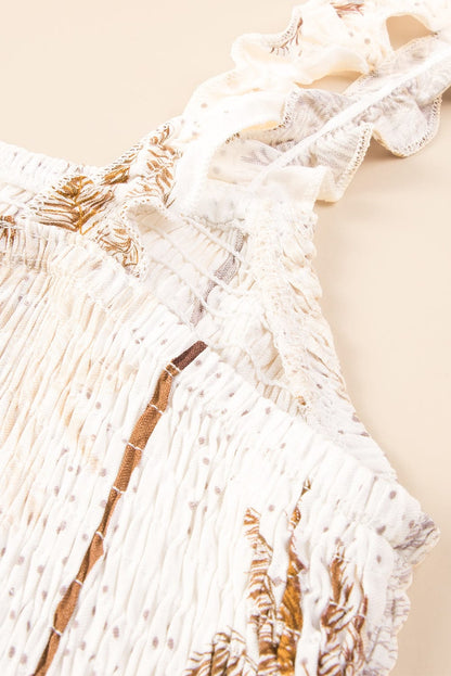 Tropical Bliss White Smocked Ruffle Strap Maxi Dress