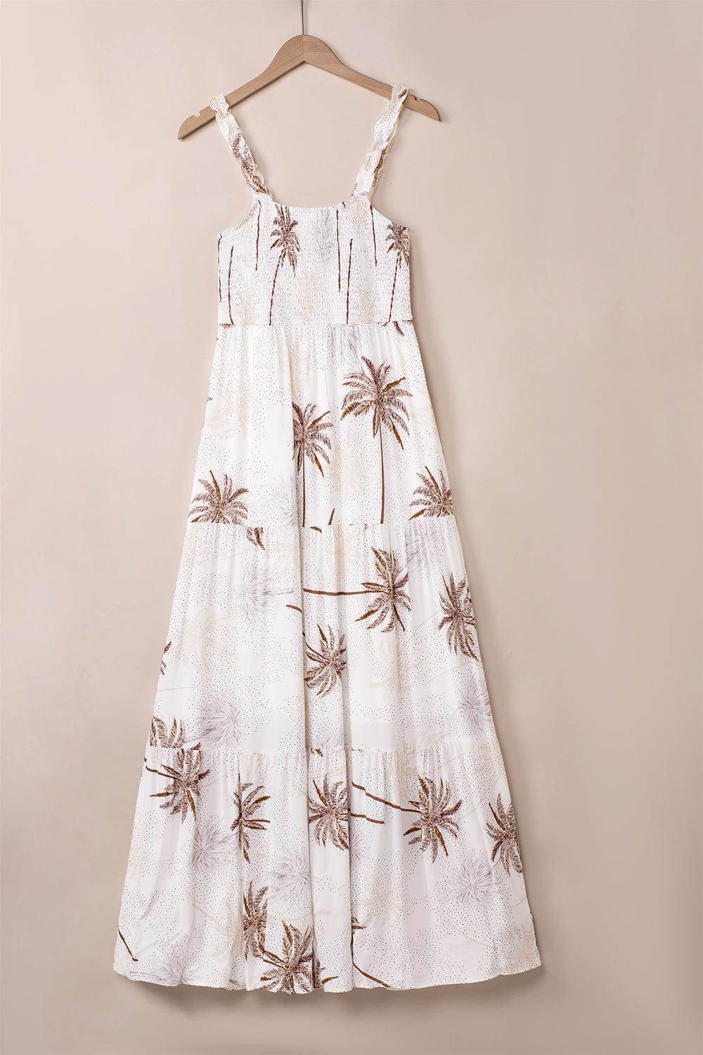 Tropical Bliss White Smocked Ruffle Strap Maxi Dress