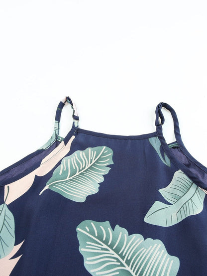 Tropical Palm Leaf Print High Neck Summer Dress