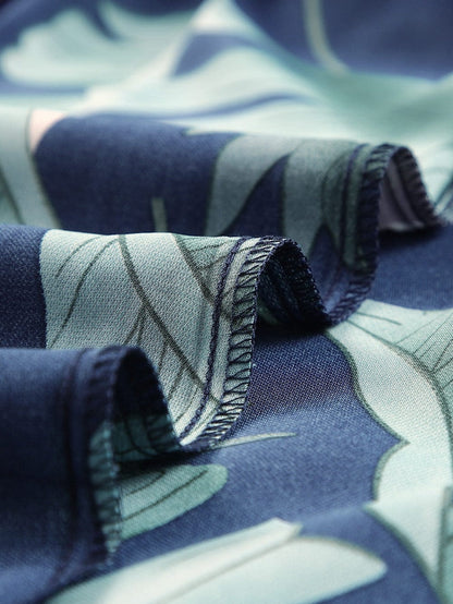 Tropical Palm Leaf Print High Neck Summer Dress