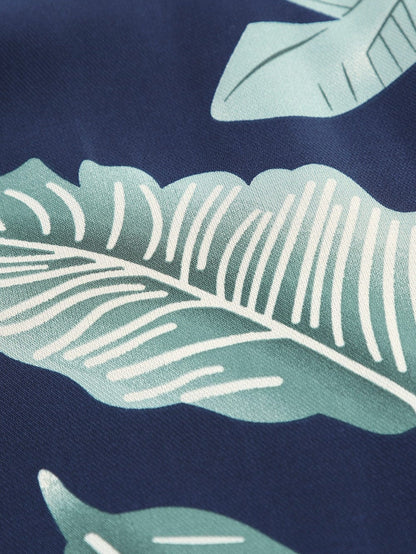 Tropical Palm Leaf Print High Neck Summer Dress