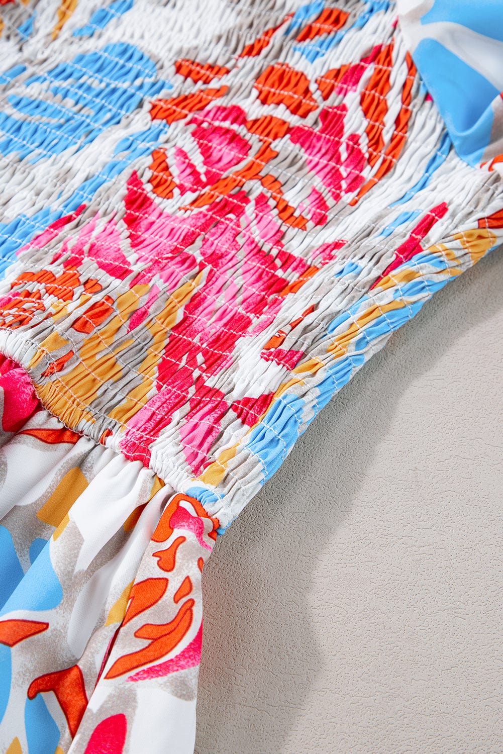 Tropical Paradise Rose Red Smocked Puff Sleeve Maxi Dress