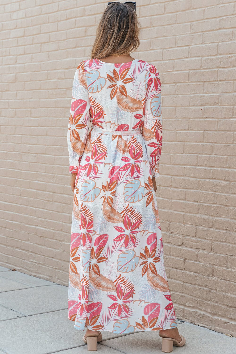Tropical Paradise Wrap Maxi Dress with High Slit and Plant Print