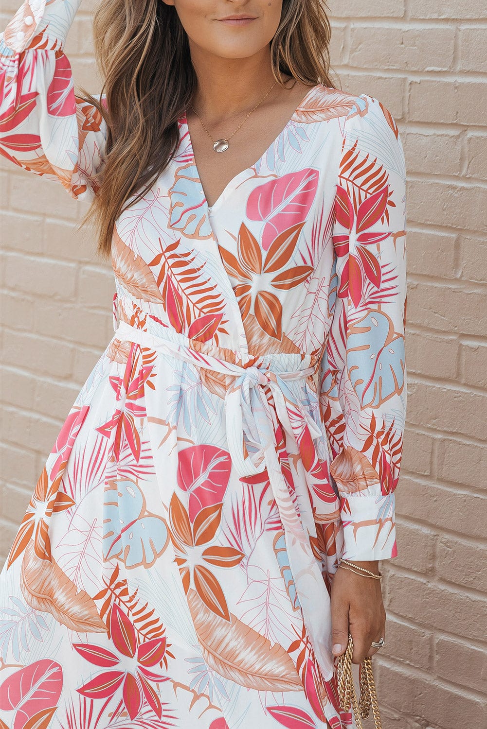 Tropical Paradise Wrap Maxi Dress with High Slit and Plant Print
