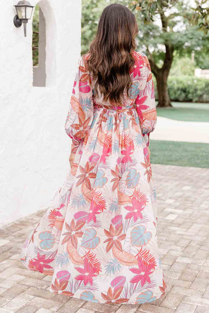 Tropical Paradise Wrap Maxi Dress with High Slit and Plant Print
