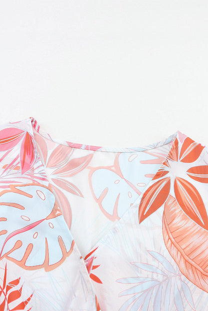 Tropical Paradise Wrap Maxi Dress with High Slit and Plant Print