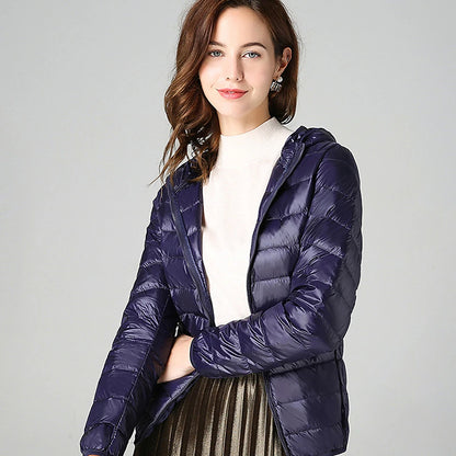 Women's Puffer Jacket with Hoodie Jacket Hiking Down Jacket Winter Outdoor Thermal Warm Packable Waterproof Windproof Jacket Top Full Length Visible Zipper Fishing Camping / Hiking / Caving