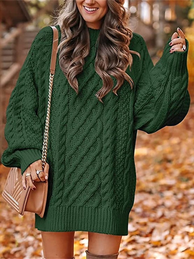 Women's Pullover Sweater Jumper Crew Neck Cable Knit Acrylic Oversized Fall Winter Regular Outdoor Daily Going out Stylish Casual Soft Long Sleeve Solid Color Black White Pink S M L