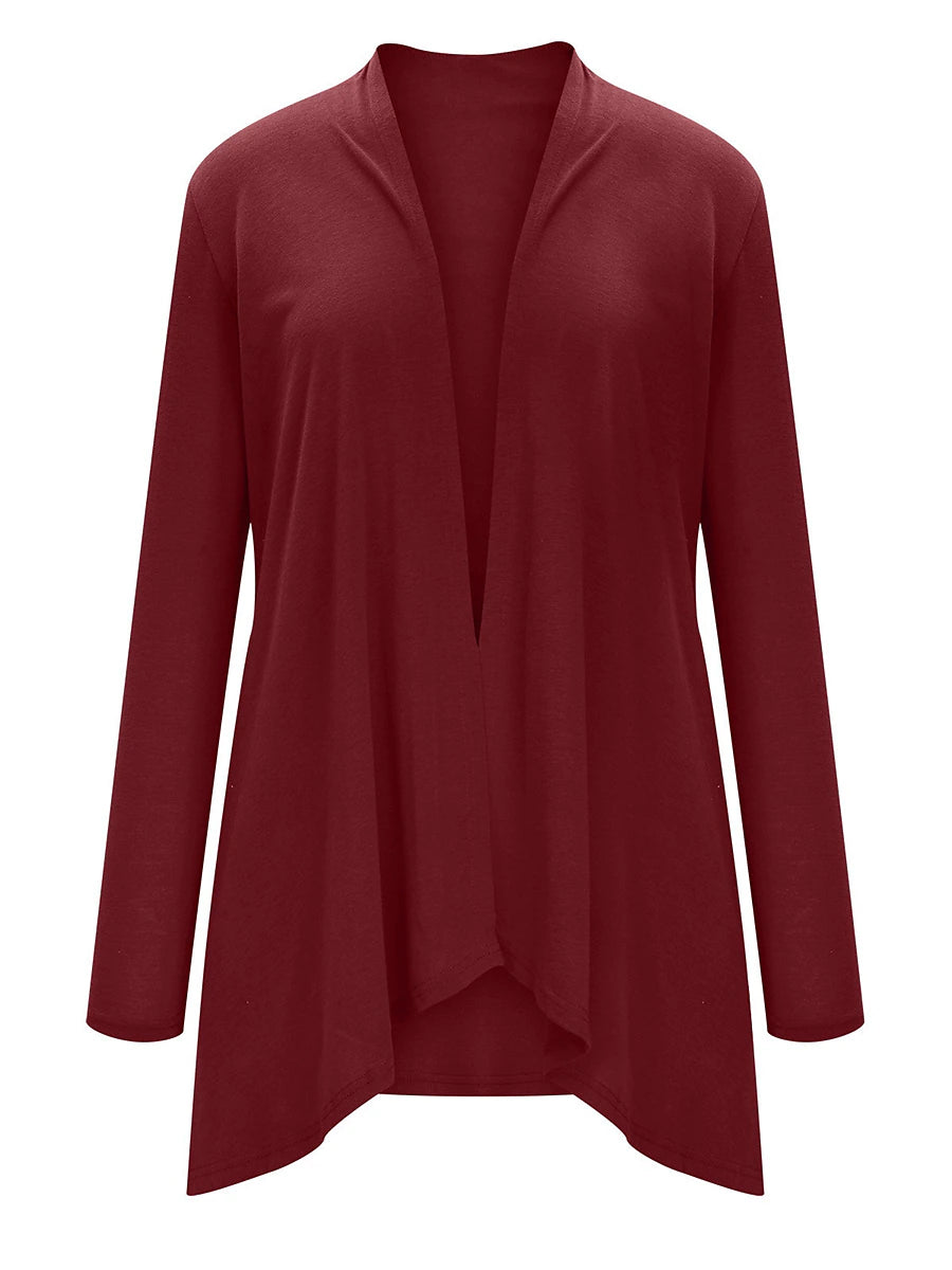 Women's Cardigan Sweater Open Front Ribbed Knit Knit Pocket Summer Fall Outdoor Daily Weekend Stylish Casual Soft Long Sleeve Solid Color Black White Wine S M L