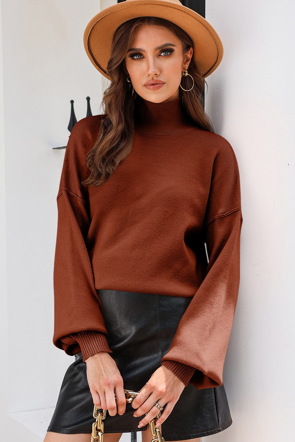 Turtleneck Solid Pullover Long Sleeve Sweater