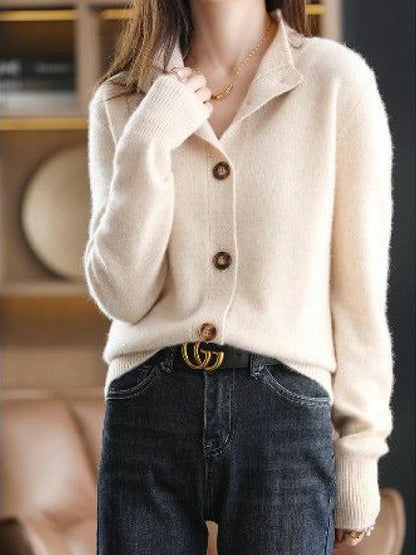 Women's Cardigan Stand Collar Ribbed Knit Polyester Button Knitted Fall Winter Regular Outdoor Daily Going out Stylish Casual Soft Long Sleeve Solid Color Navy Blue Camel Brown S M L