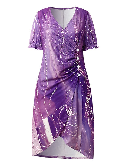 Women's Dress - Casual Dress Sheath Dress Wrap Dress Floral Ombre Ruched Ruffle V Neck Midi Dress Fashion Streetwear Outdoor Daily Half Sleeve Regular Fit Purple Green Khaki Summer Spring S M L XL XXL Presale